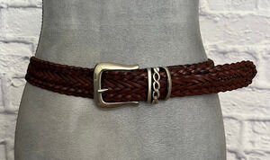 Vintage 90's Amiee Lynn Braided Leather Belt with Silvertone Brass Buckle